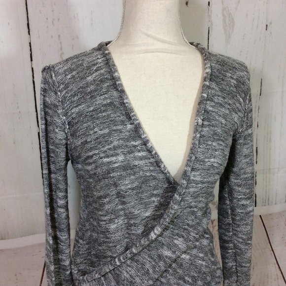 2/$30 Free People Gotham Faux Wrap Sweater Gray Ruched Long Sleeve Boho - Picture 5 of 13